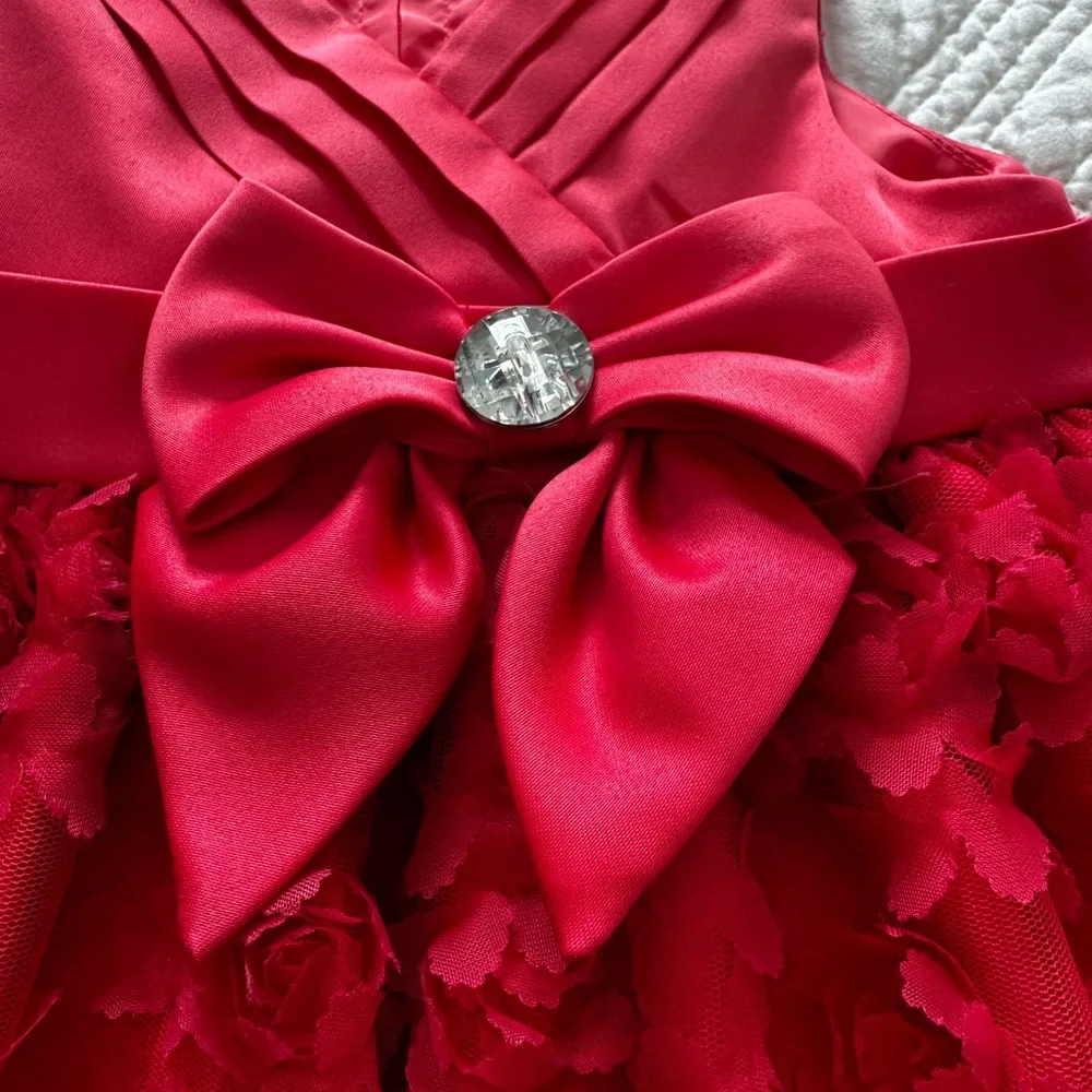 Nannette Floral Tiered Infant Dress 12M Fuchsia Rosettes Bow Pageant Dress